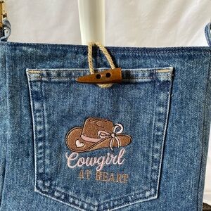 Denim Shoulder Bag with Embroidered Cowgirl Design